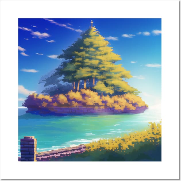 A painting of a small island with a tree on top of it Wall Art by Tazlo